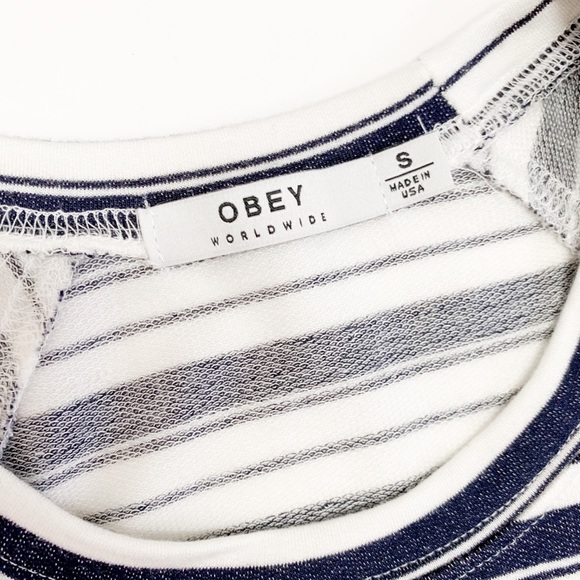 White Navy Blue Striped Long Sleeve Shift Dress - Picture 6 of 10